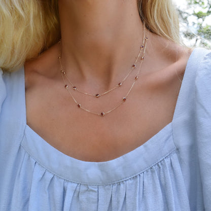 Bayberry Garnet Long Necklace in 14k Gold (January)