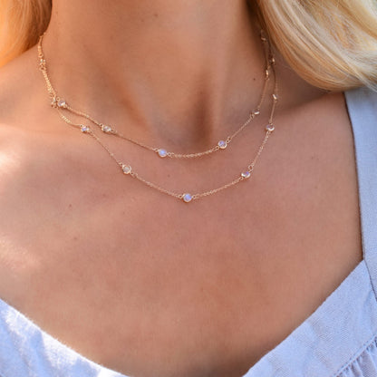 Bayberry Moonstone Long Necklace in 14k Gold (June)