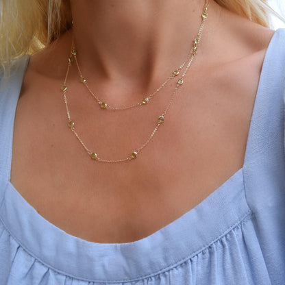 Bayberry Peridot Long Necklace in 14k Gold (August)