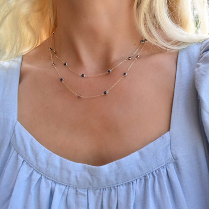 Bayberry Sapphire Long Necklace in 14k Gold (September)