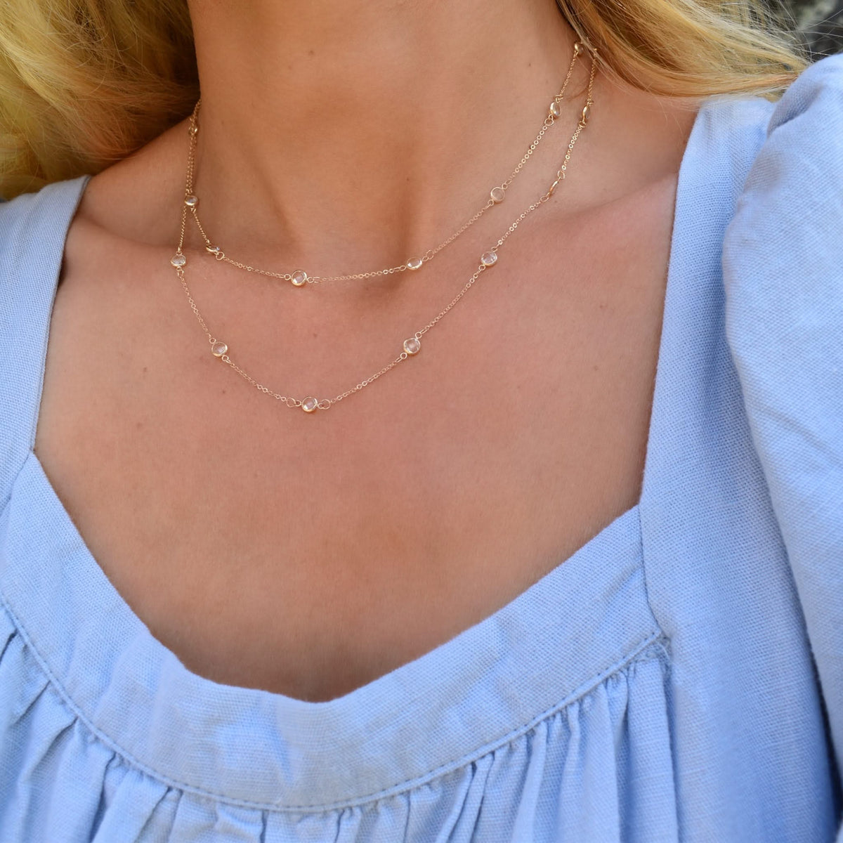 Bayberry Birthstone Long Necklace in 14k Gold