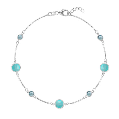 Bayberry Grand & Petite 7 Turquoise & Nantucket Blue Topaz Bracelet in 14k Gold (December)