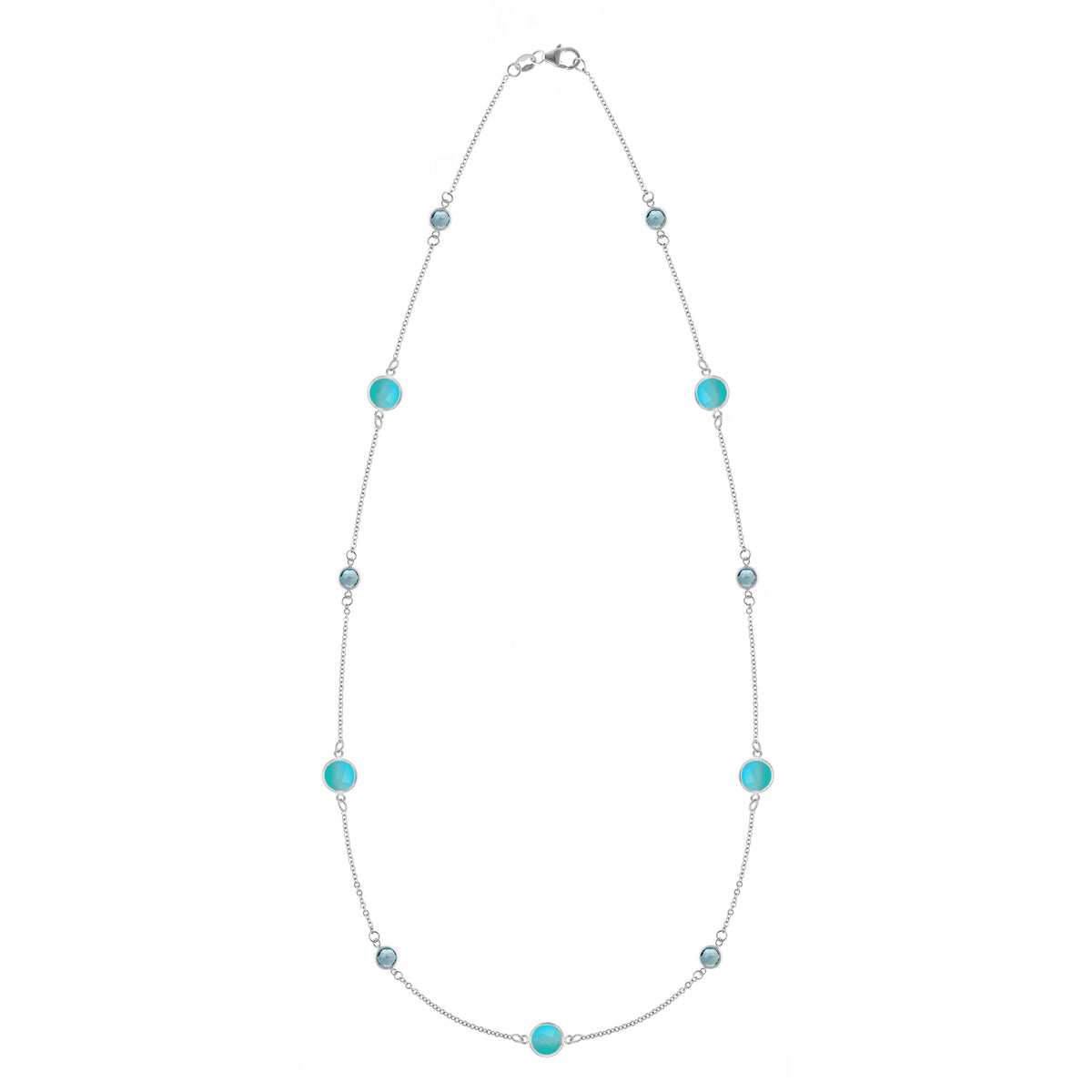 Bayberry Grand & Petite 11 Turquoise & Nantucket Blue Topaz Necklace in 14k Gold (December)