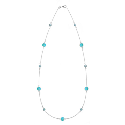 Bayberry Grand & Petite 11 Turquoise & Nantucket Blue Topaz Necklace in 14k Gold (December)