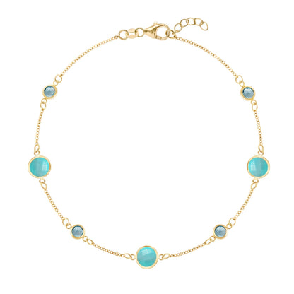 Bayberry Grand & Petite 7 Turquoise & Nantucket Blue Topaz Bracelet in 14k Gold (December)