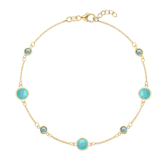 Bayberry Grand & Petite 7 Turquoise & Nantucket Blue Topaz Bracelet in 14k Gold (December)