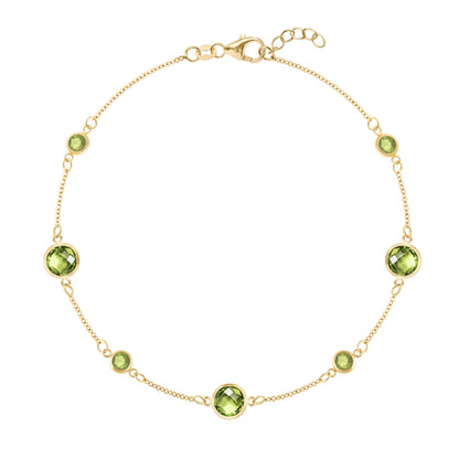 Bayberry Grand & Petite 7 Peridot Bracelet in 14k Gold (August)