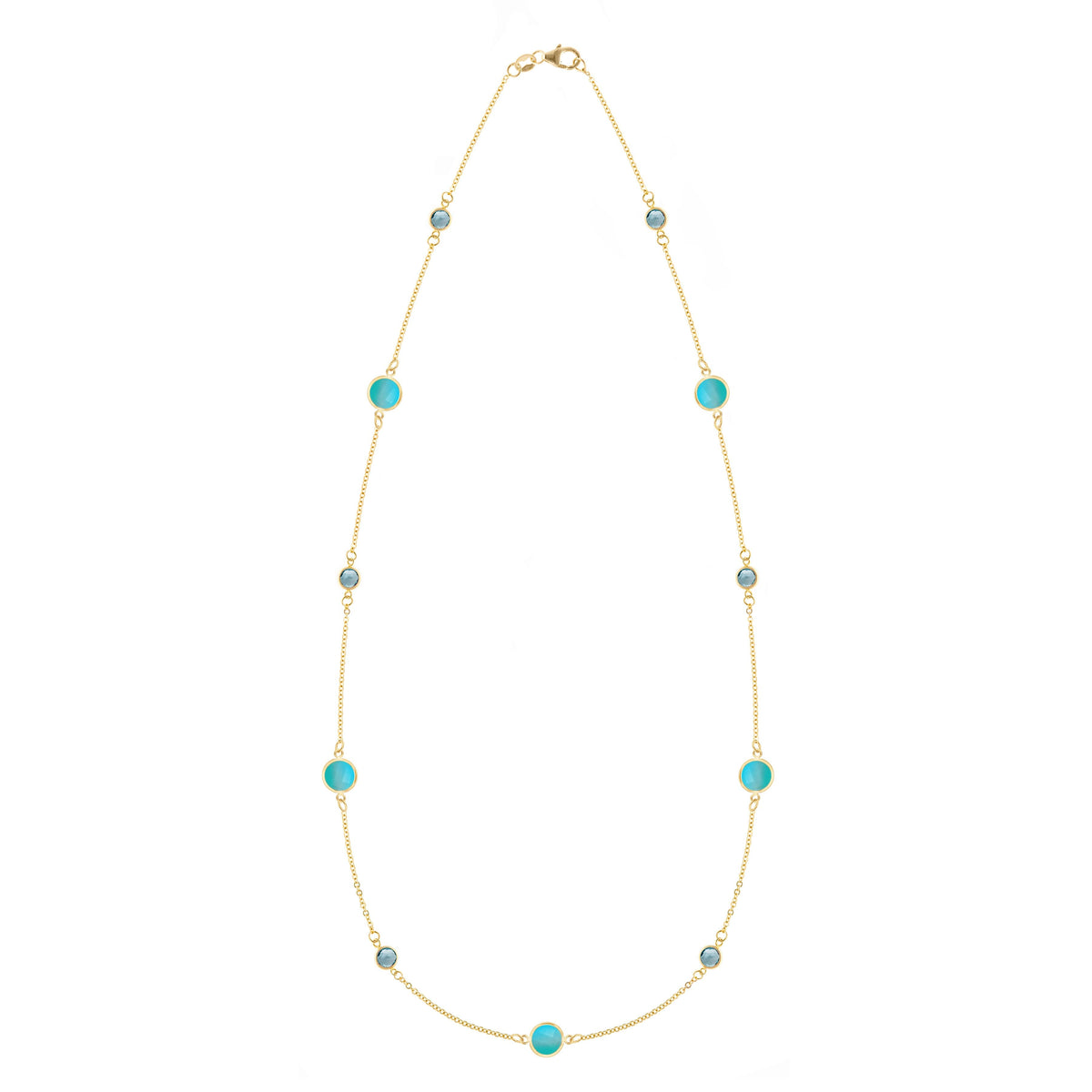 Bayberry Grand & Petite 11 Turquoise & Nantucket Blue Topaz Necklace in 14k Gold (December)