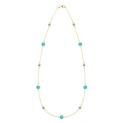 Bayberry Grand & Petite 11 Turquoise & Nantucket Blue Topaz Necklace in 14k Gold (December)