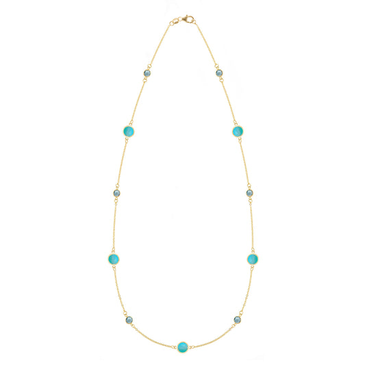Bayberry Grand & Petite 11 Turquoise & Nantucket Blue Topaz Necklace in 14k Gold (December)