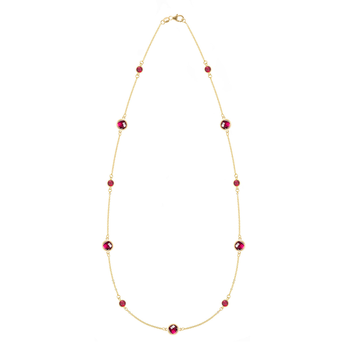 Bayberry Grand & Petite 11 Ruby Necklace in 14k Gold (July)