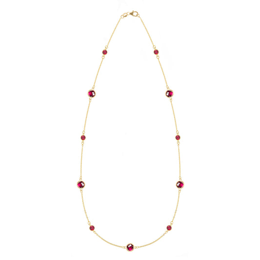 Bayberry Grand & Petite 11 Ruby Necklace in 14k Gold (July)