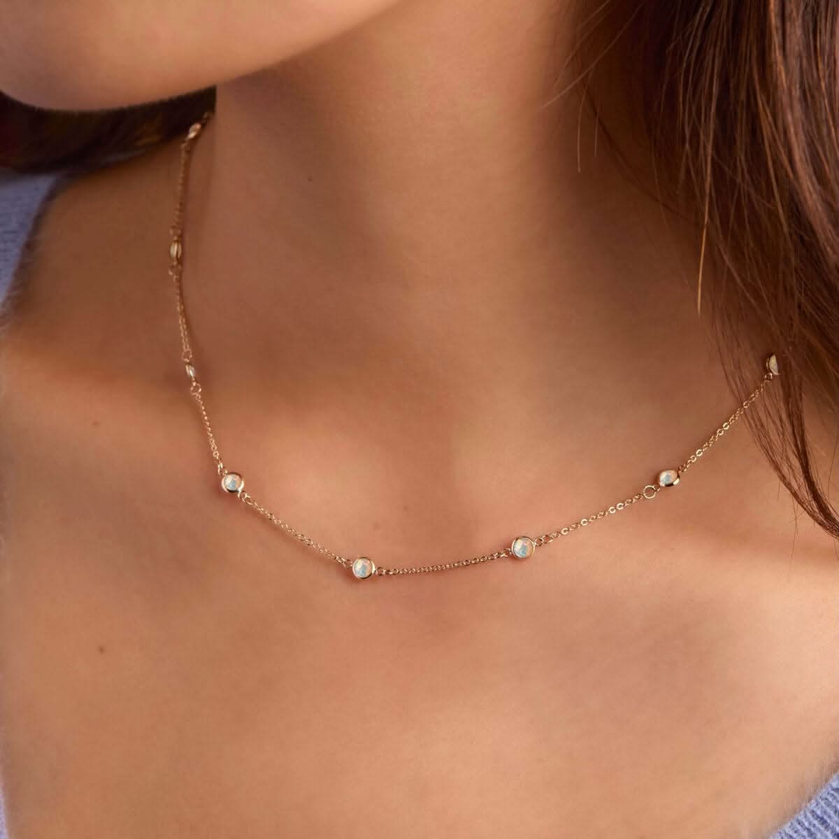 Bayberry 11 Opal Necklace in 14k Gold (October)
