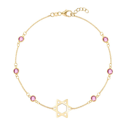 Bayberry Pink Sapphire Star of David Bracelet in 14k Gold (October)