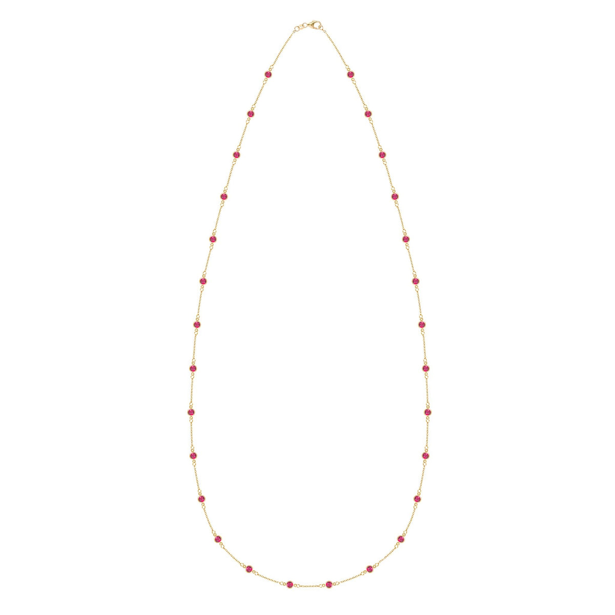 Bayberry Ruby Long Necklace in 14k Gold (July)