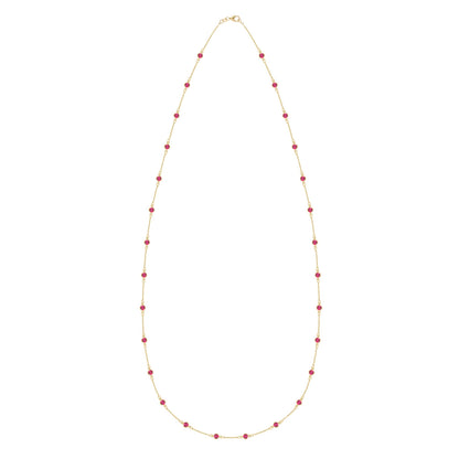 Bayberry Ruby Long Necklace in 14k Gold (July)