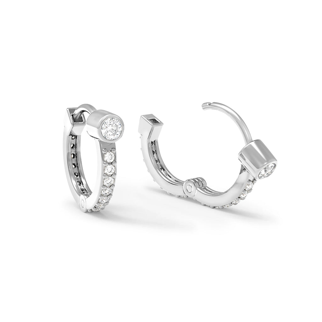 Birthstone Medium Huggie Hoops with Diamonds in 14k Gold