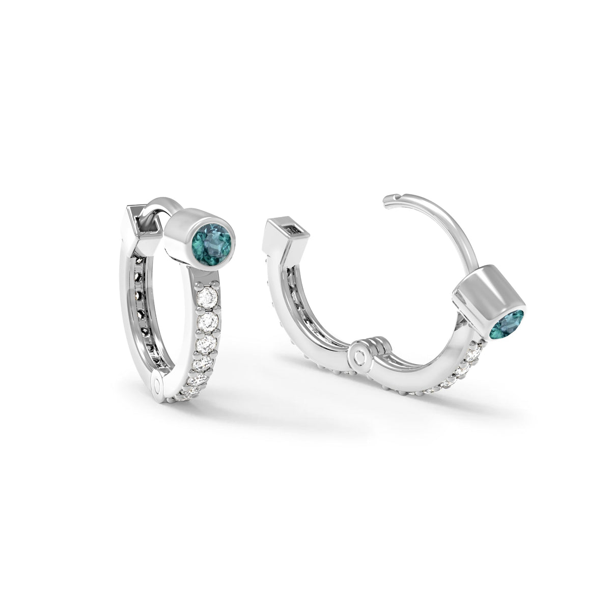 Alexandrite Medium Huggie Hoops with Diamonds in 14k Gold (June)