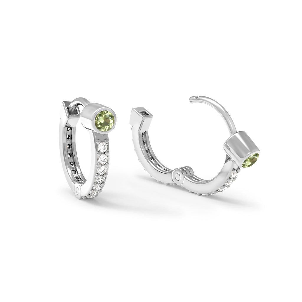 Peridot Medium Huggie Hoops with Diamonds in 14k Gold (August)