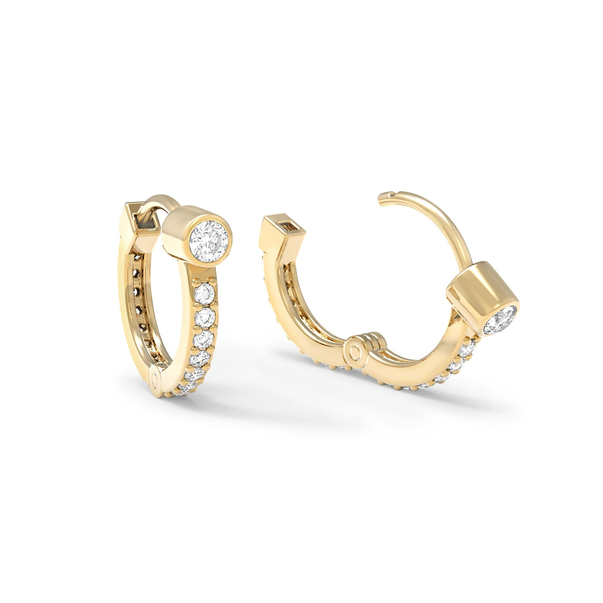 Diamond Medium Huggie Hoops in 14k Gold (April)