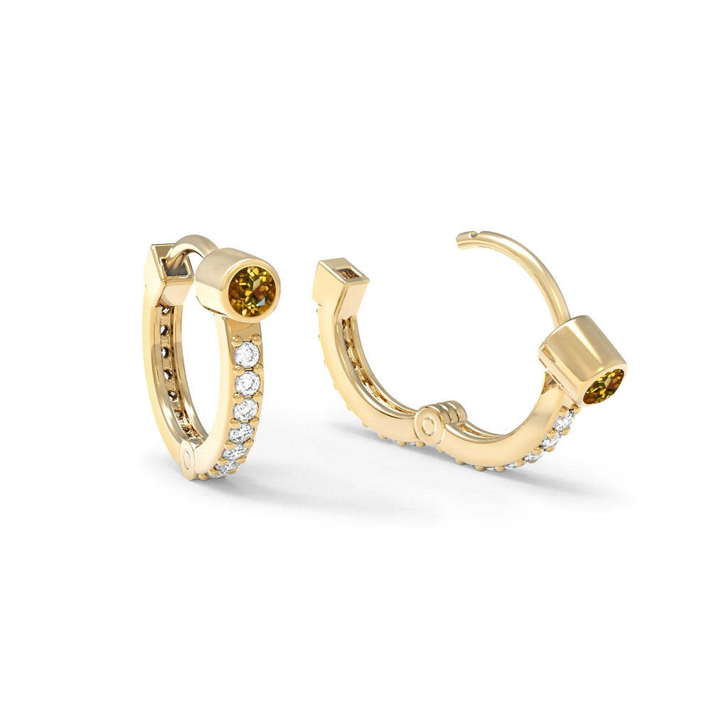 Citrine Medium Huggie Hoops with Diamonds in 14k Gold (November)