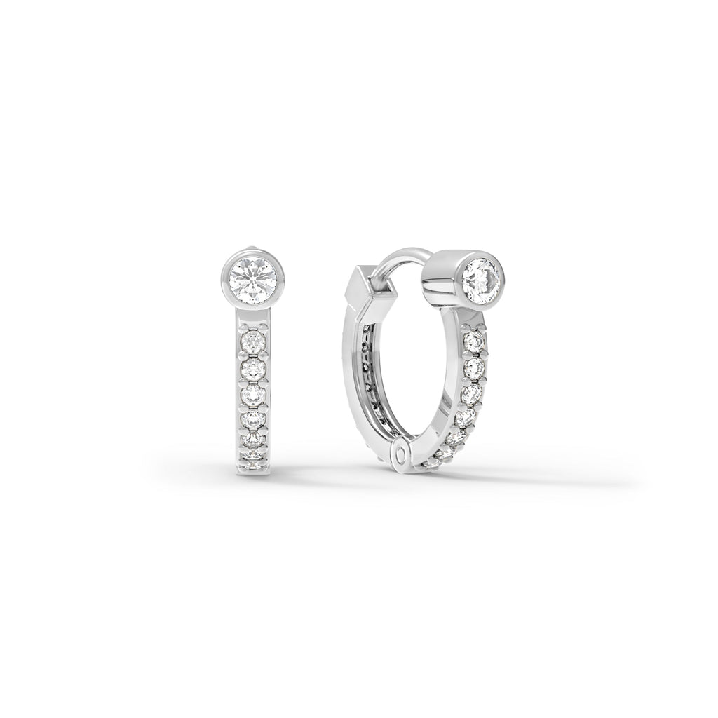 Birthstone Medium Huggie Hoops with Diamonds in 14k Gold
