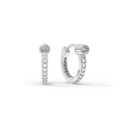 White Topaz Medium Huggie Hoops with Diamonds in 14k Gold (April)