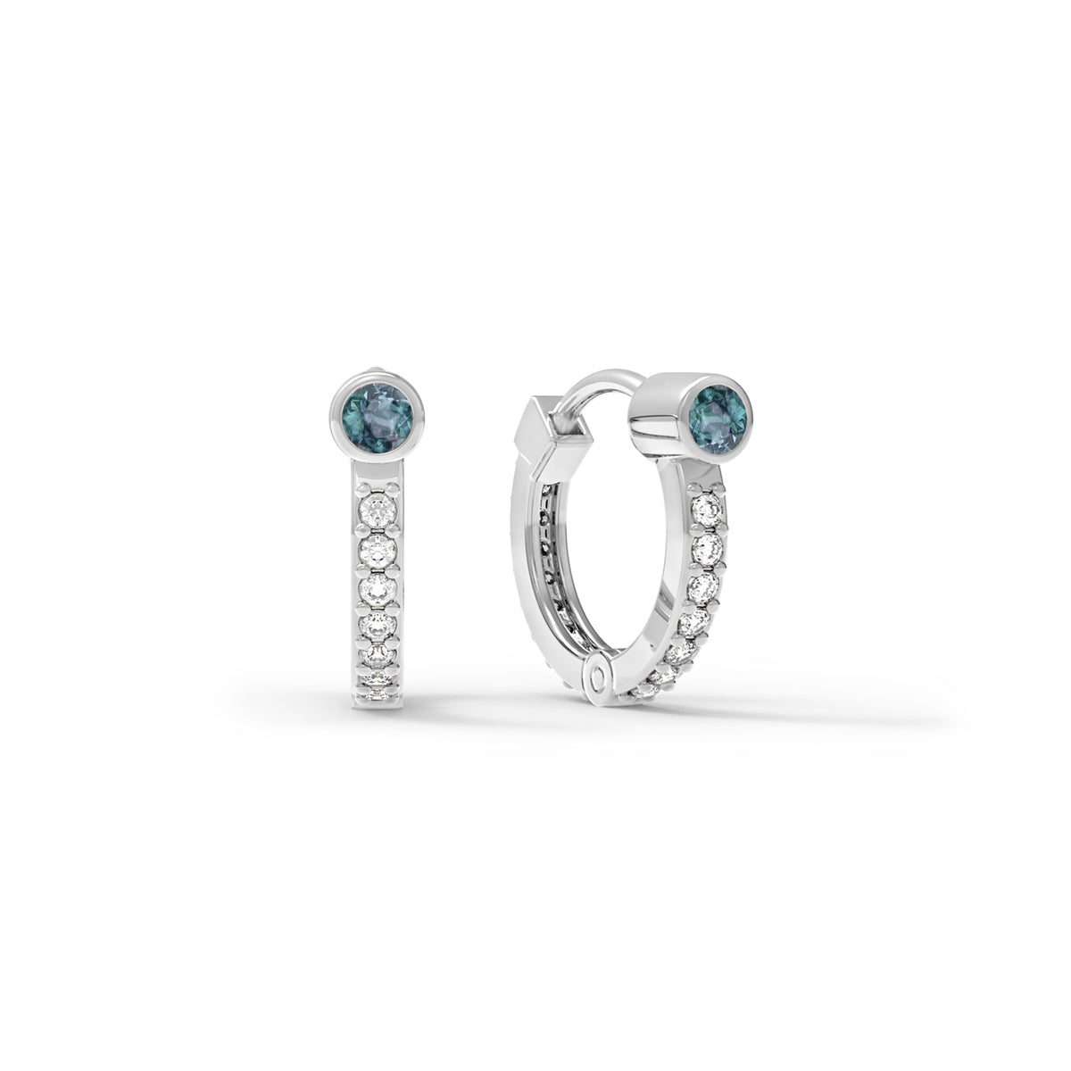 Alexandrite Medium Huggie Hoops with Diamonds in 14k Gold (June)