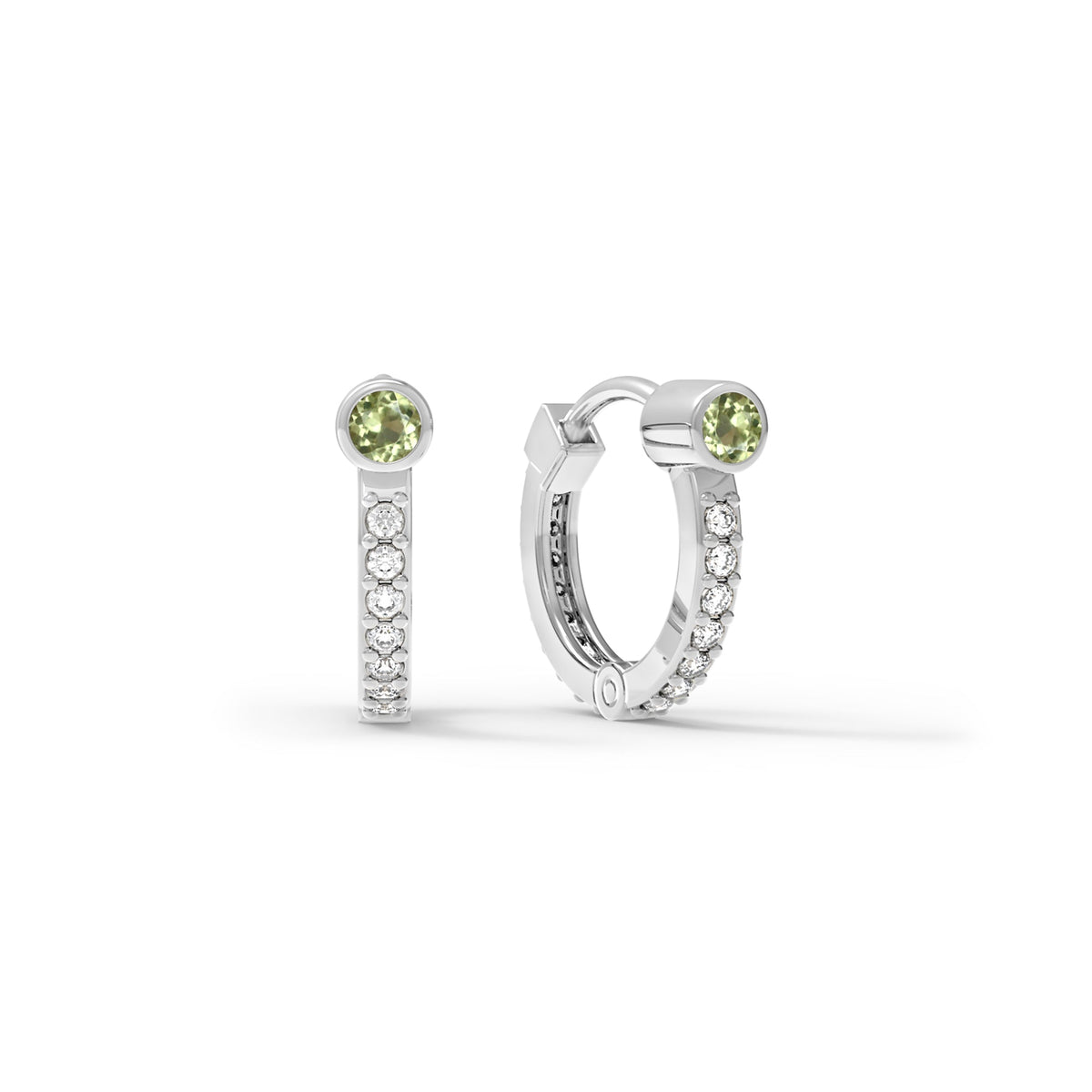 Peridot Medium Huggie Hoops with Diamonds in 14k Gold (August)