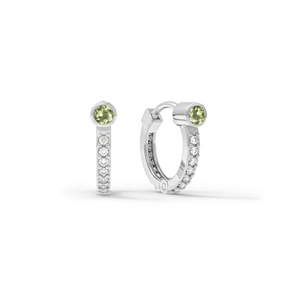 Peridot Medium Huggie Hoops with Diamonds in 14k Gold (August)