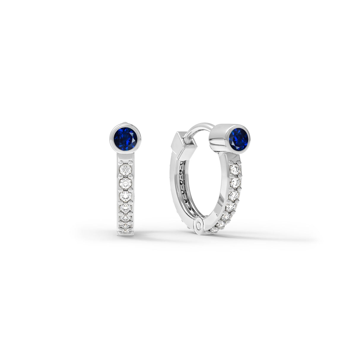 Sapphire Medium Huggie Hoops with Diamonds in 14k Gold (September)
