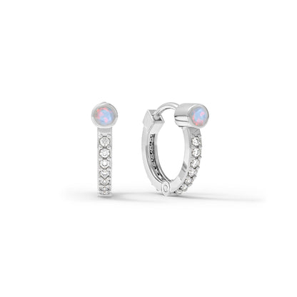 Opal Medium Huggie Hoops with Diamonds in 14k Gold (October)