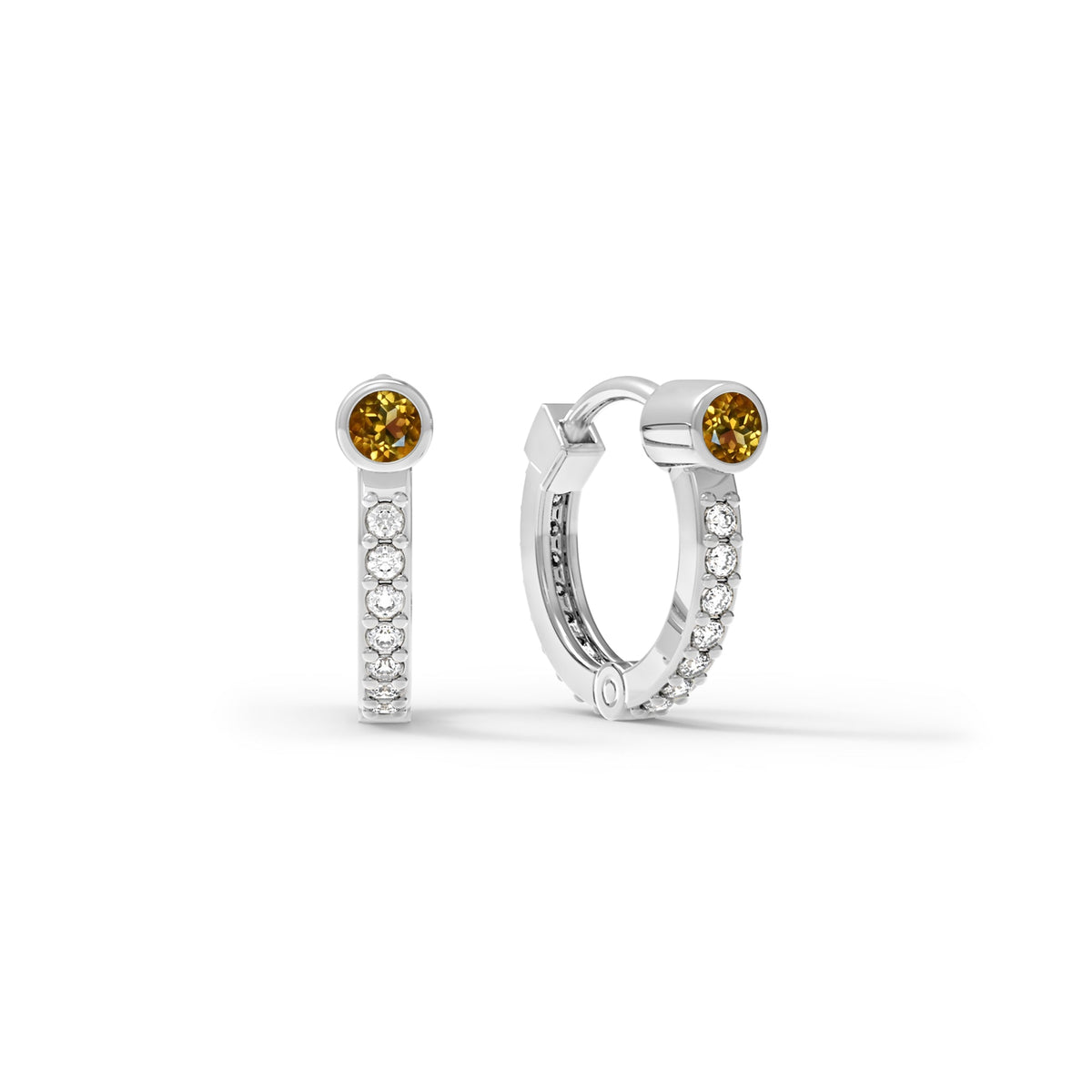 Citrine Medium Huggie Hoops with Diamonds in 14k Gold (November)