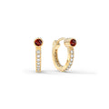 Garnet Medium Huggie Hoops with Diamonds in 14k Gold (January)