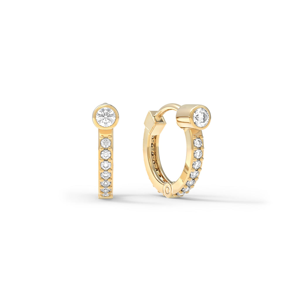 Birthstone Medium Huggie Hoops with Diamonds in 14k Gold