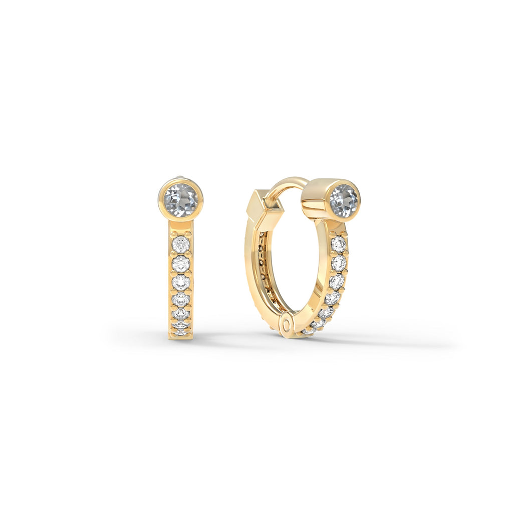 White Topaz Medium Huggie Hoops with Diamonds in 14k Gold (April)