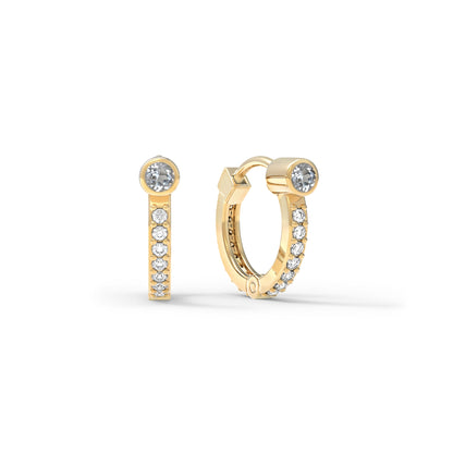 White Topaz Medium Huggie Hoops with Diamonds in 14k Gold (April)