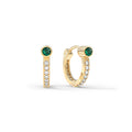 Emerald Medium Huggie Hoops with Diamonds in 14k Gold (May)