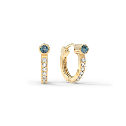 Alexandrite Medium Huggie Hoops with Diamonds in 14k Gold (June)