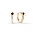 Ruby Medium Huggie Hoops with Diamonds in 14k Gold (July)