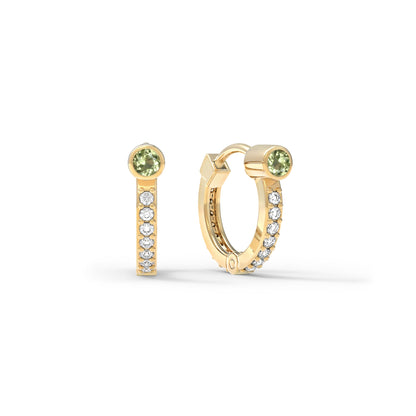 Peridot Medium Huggie Hoops with Diamonds in 14k Gold (August)