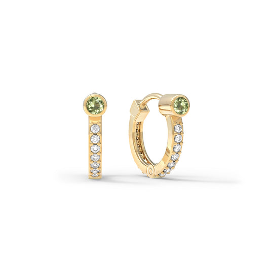 Peridot Medium Huggie Hoops with Diamonds in 14k Gold (August)