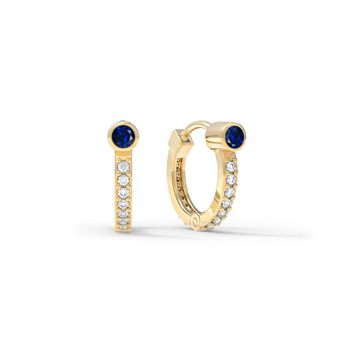 Sapphire Medium Huggie Hoops with Diamonds in 14k Gold (September)