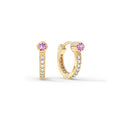 Pink Sapphire Medium Huggie Hoops with Diamonds in 14k Gold (October)