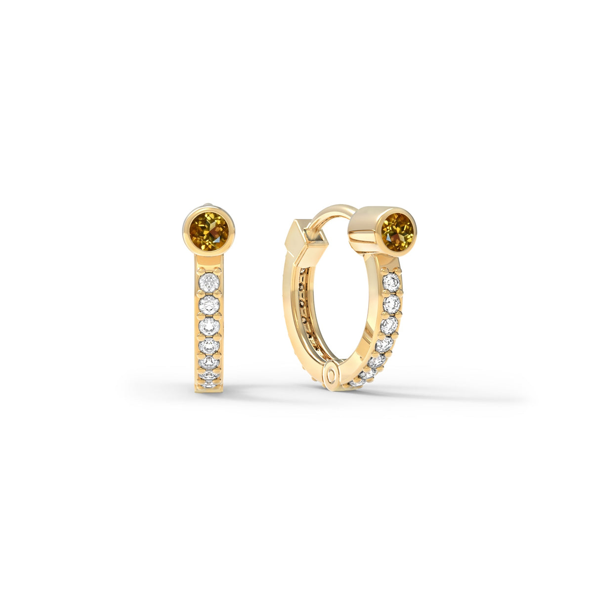 Citrine Medium Huggie Hoops with Diamonds in 14k Gold (November)