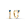 Nantucket Blue Topaz Medium Huggie Hoops with Diamonds in 14k Gold (December)