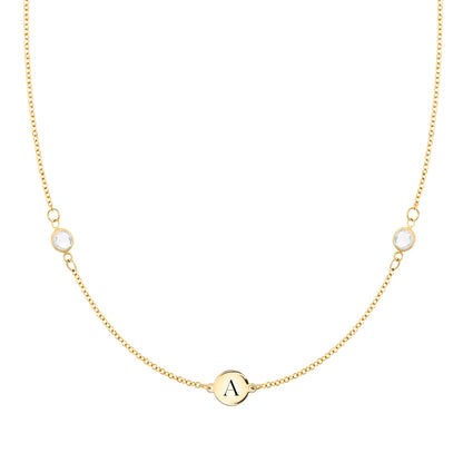 1 Letter & 2 Petite Birthstone Necklace in 14k Gold