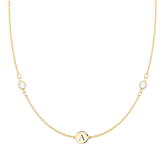 1 Letter & 2 Petite Birthstone Necklace in 14k Gold