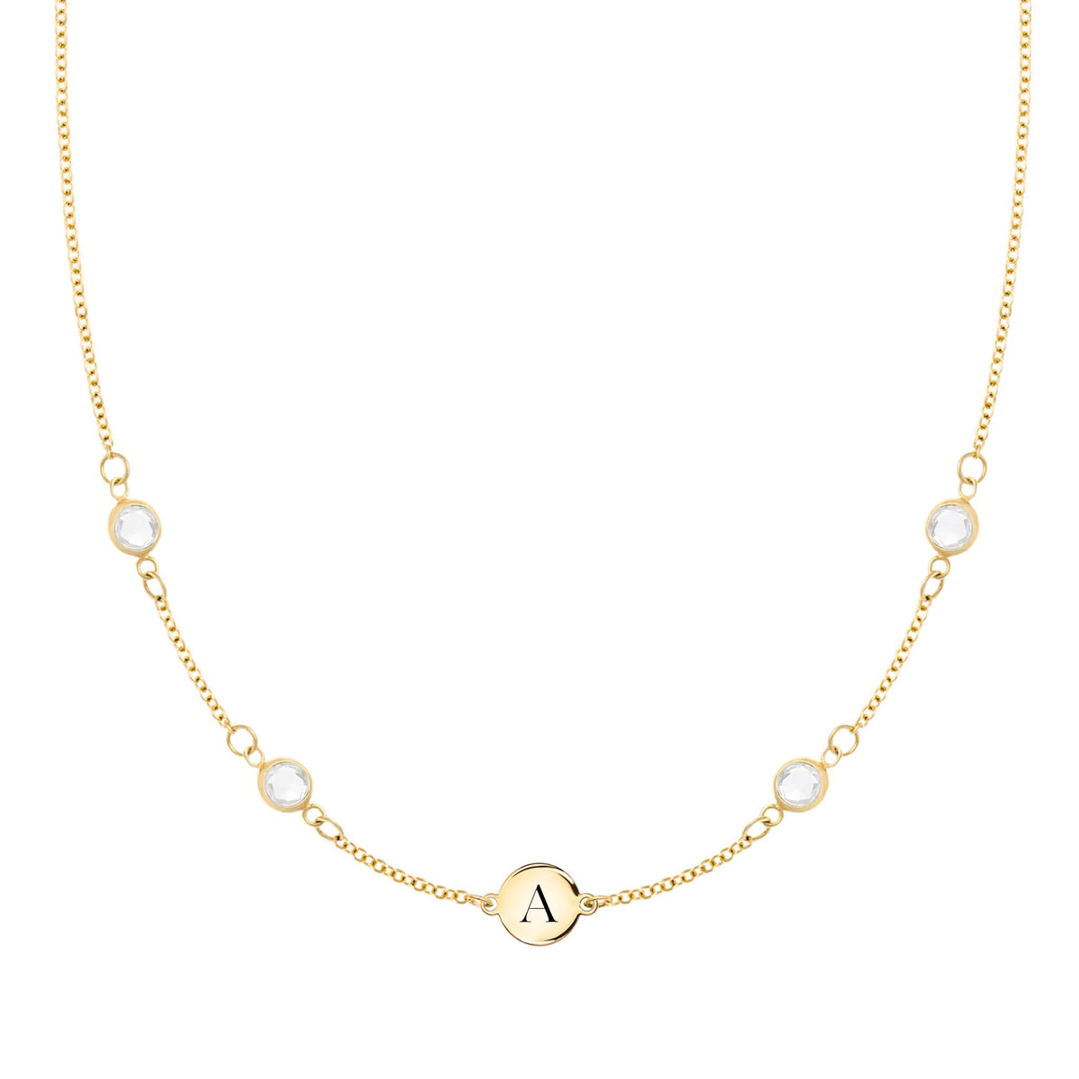 1 Letter & 4 Petite Birthstone Necklace in 14k Gold (Double Spacing)