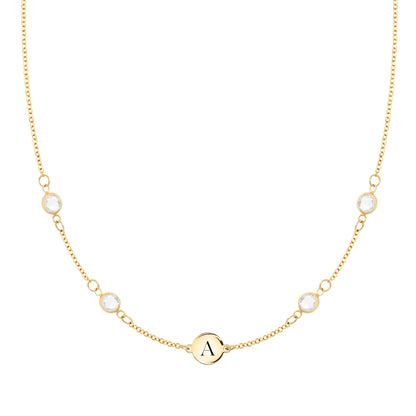 1 Letter & 4 Petite Birthstone Necklace in 14k Gold (Double Spacing)